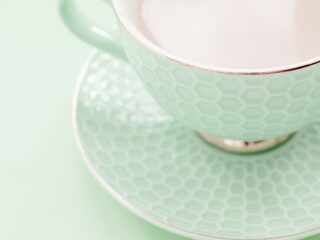 pale green china tea cup on green background