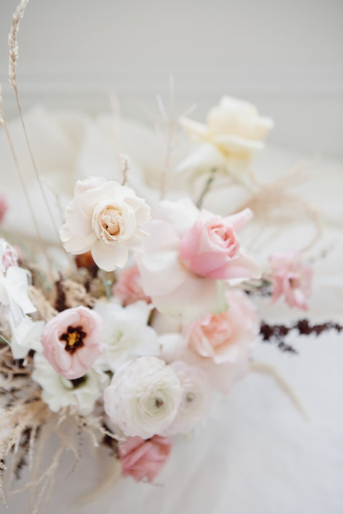 white and pink fresh floral arrangement