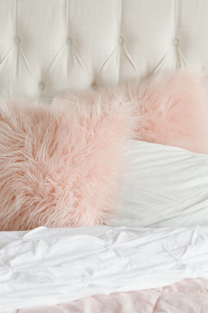 pink fuzzy throw pillows