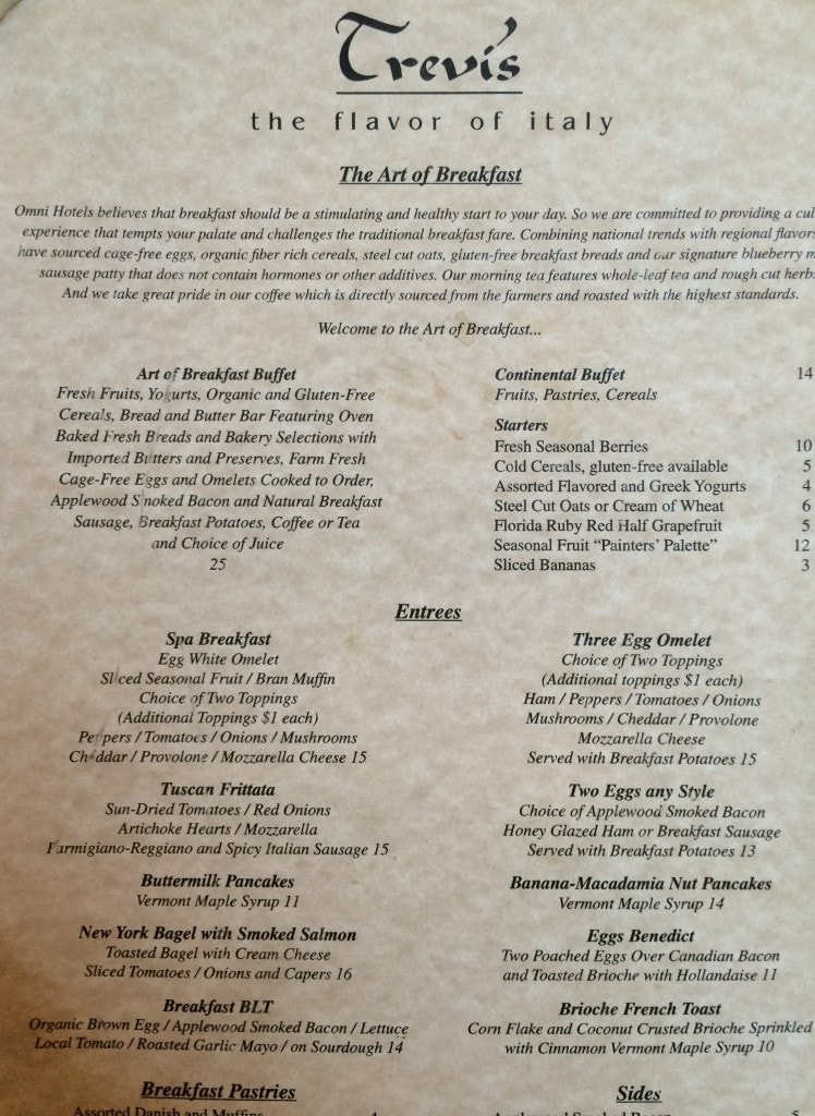 Trevi italian restaurant orlando breakfast menu