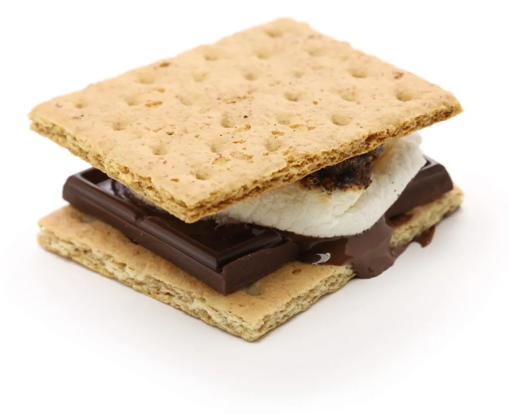 graham crackers with melted marshmallow and chocolate to make smores