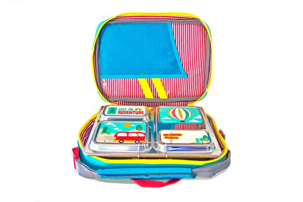 planetbox stainless steel lunchbox in carry bag