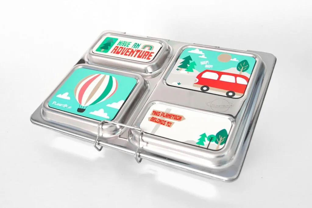 stainless steel lunch container with compartments planetbox with travel stickers