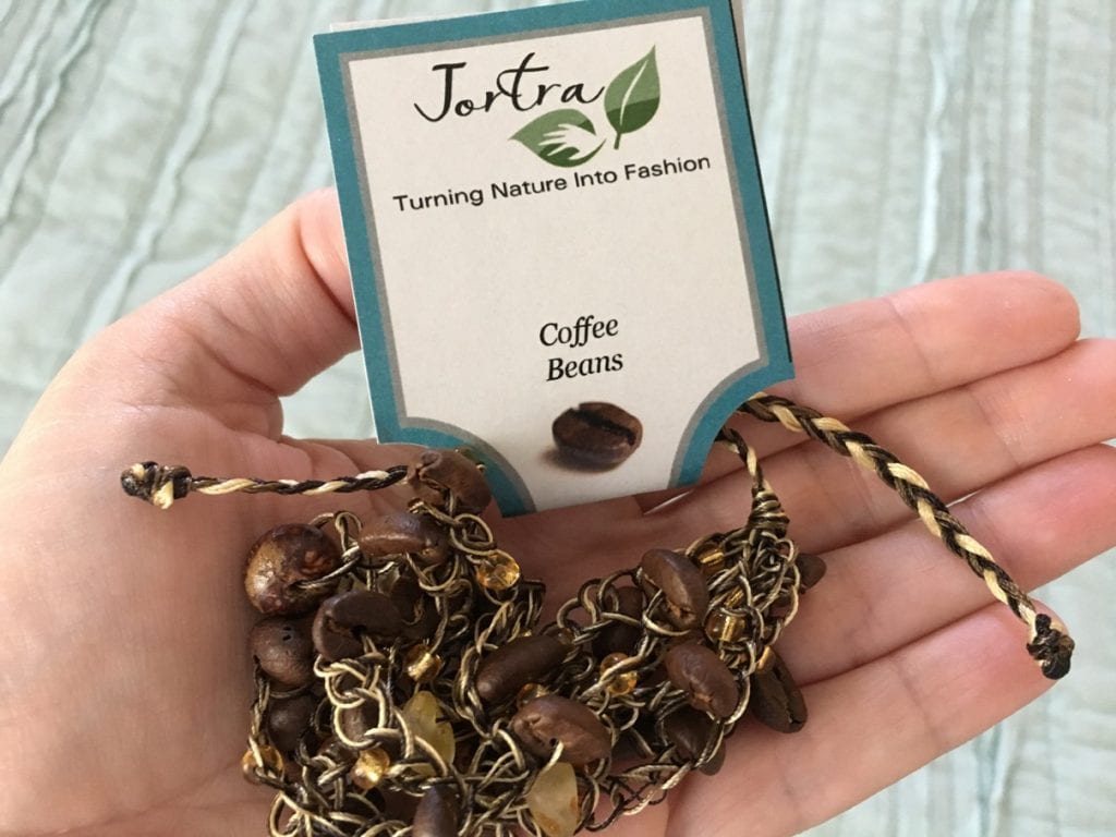 Jortra Jewelry is made from nature, with seeds, coffee beans and orange peels. The metal-free jewelry is gorgeous! An eco-friendly fashion statement!