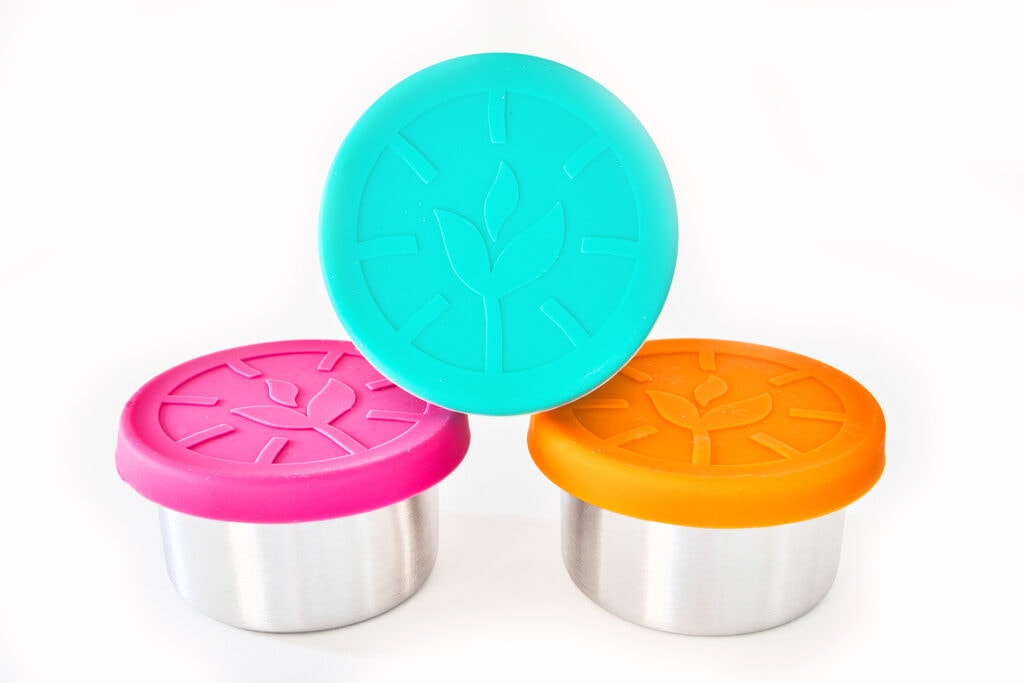 stainless steel dip containers with bright colored lids