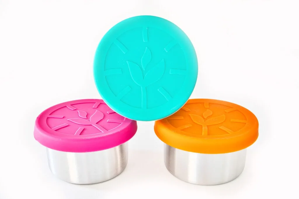 stainless steel dip containers with bright colored lids