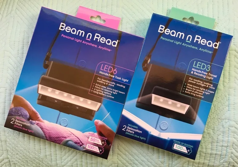 Personal lights perfect for reading in bed with blue light filters to help you sleep better. The orange and red filters reduce the blue light and the hands-free lights let you read in bed or craft.