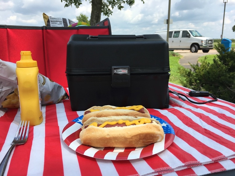 A portable oven that lets you cook in the car. Use in emergency and part of your emergency kit with the 12V adapter.