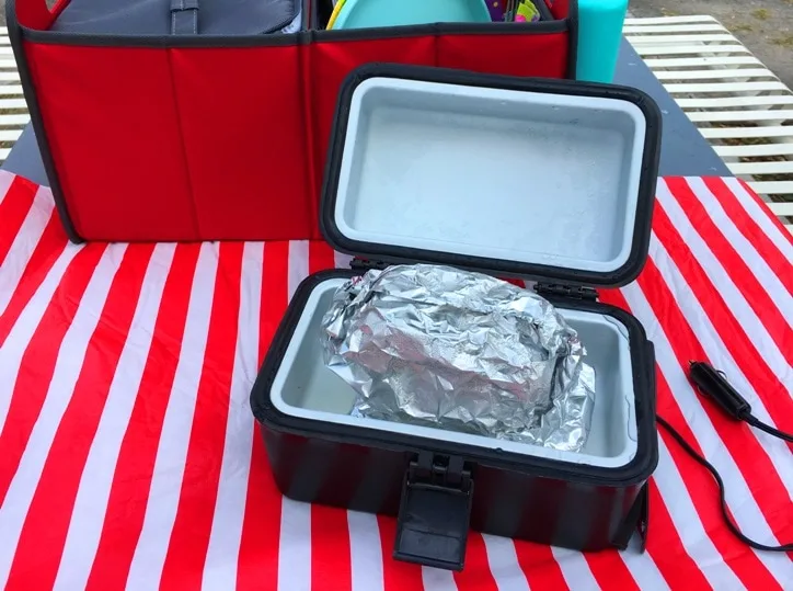 A portable oven that lets you cook in the car. Use in emergency and part of your emergency kit with the 12V adapter.