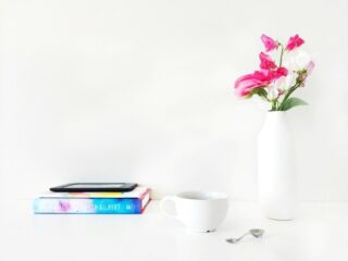 Minimalist Books and Flowers in a Vase