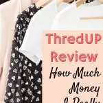 thredup reviewwhite black and pink women's clothing hangin on wooden hangers in closet