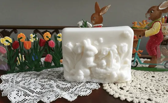 bar of soap with raised Easter bunnies
