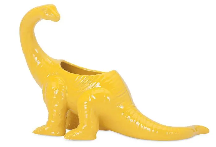 yellow ceramic dinosaur planter for houseplants