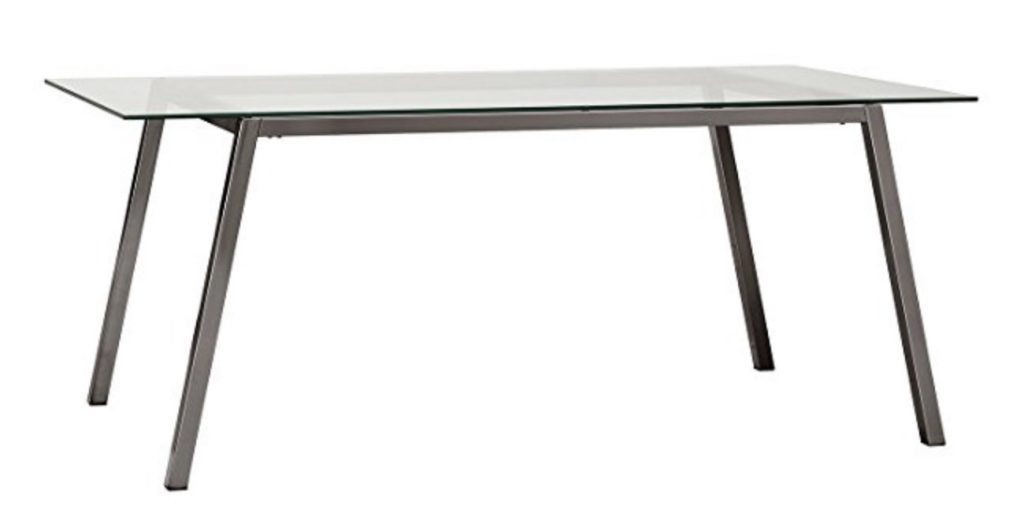 glass dining room table with black metal legs