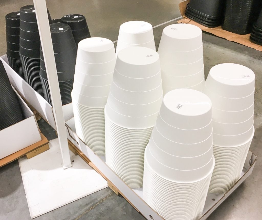 black and white plastic trash cans at IKEA