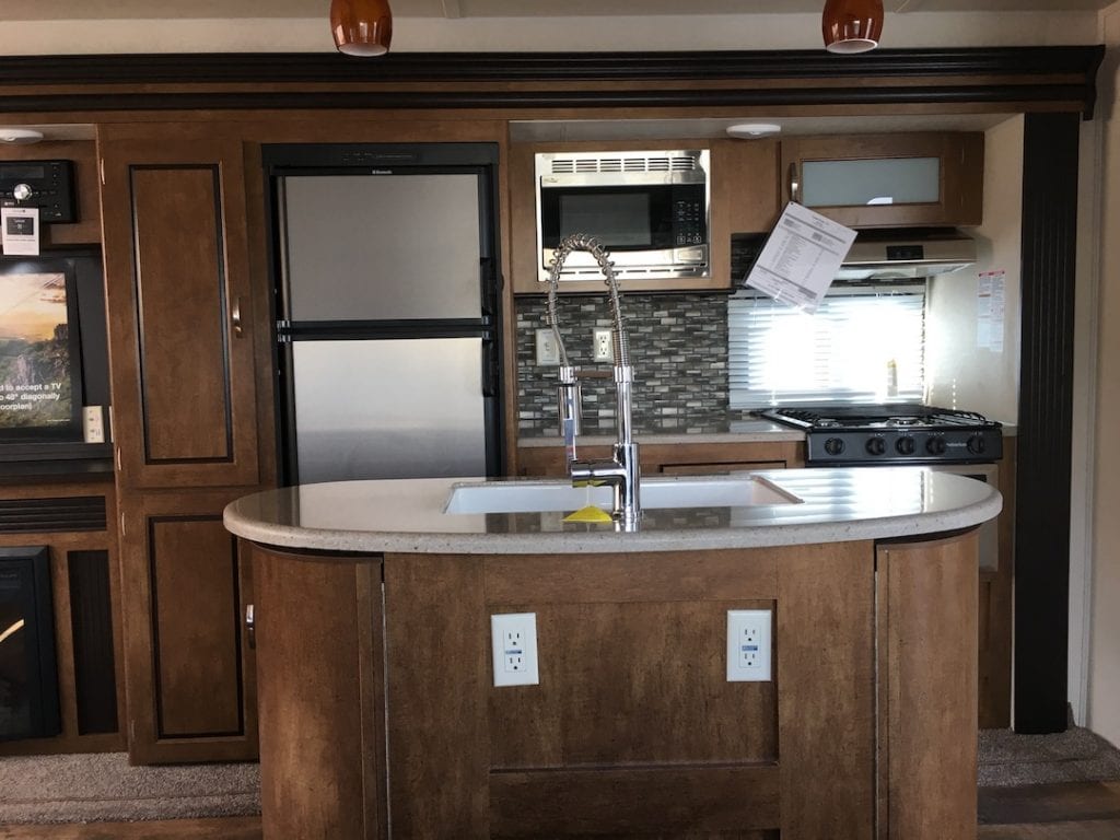 RV kitchen with island