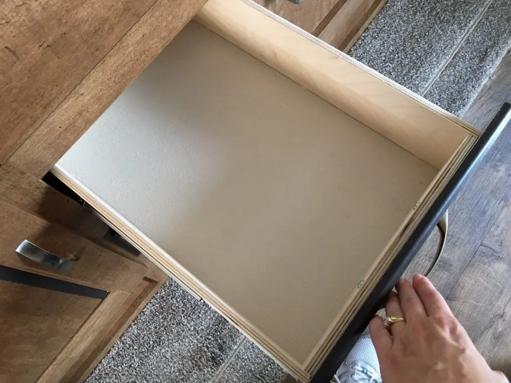 open drawer in an RV kitchen