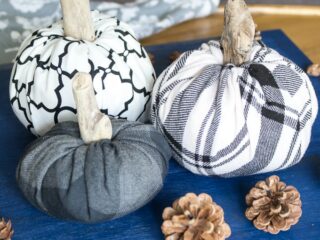 fabric pumpkins against blue background