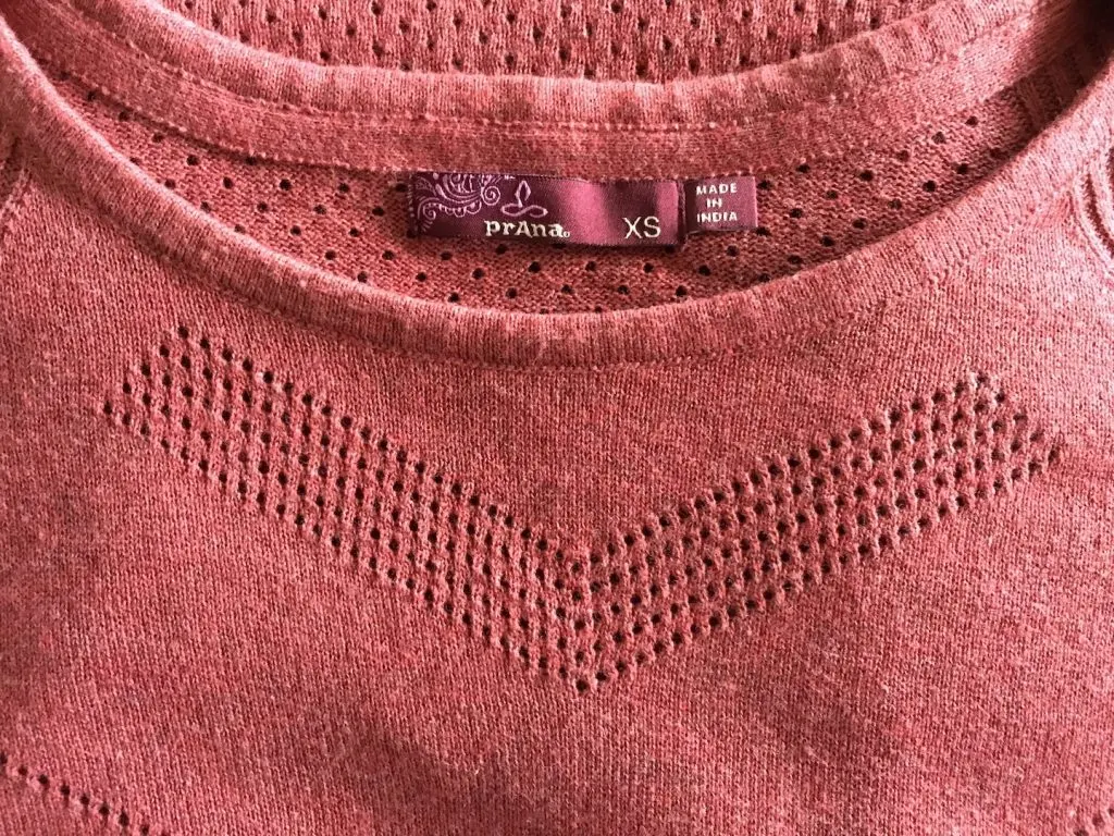 prana organic cotton sweater in wine color with tag