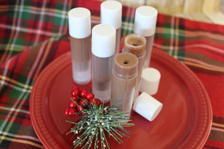 homemade chocolate lip balms displayed on red plate
