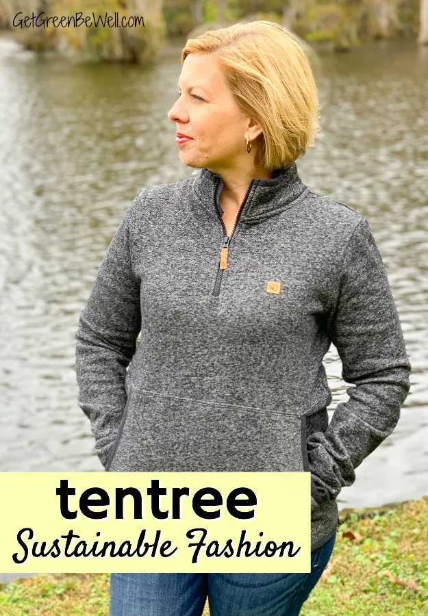 woman wearing tentree hoodie sustainable fashion review
