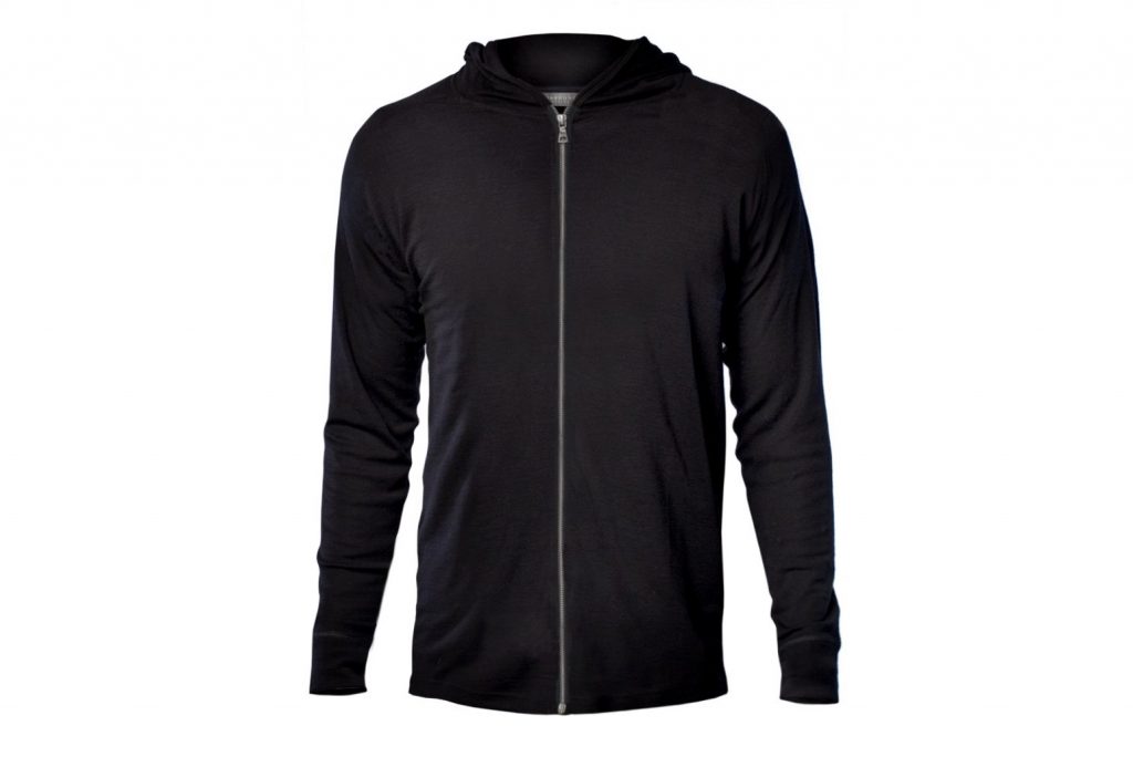 black wool hoodie against white background