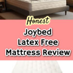 Joybed latex free mattress on upholstered bed frame in pretty bedroom