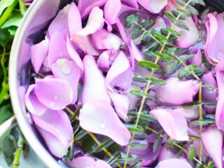 simmer pot full of rose petals eucalyptus leaves natural air freshener