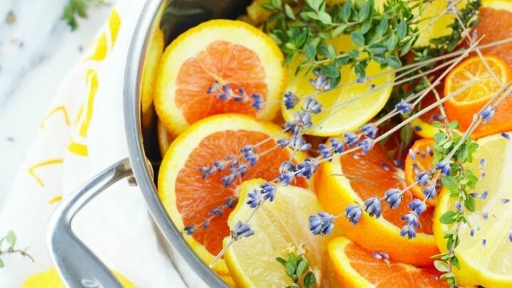 A stovetop potpourri recipe filled with oranges, lemons, and thyme.