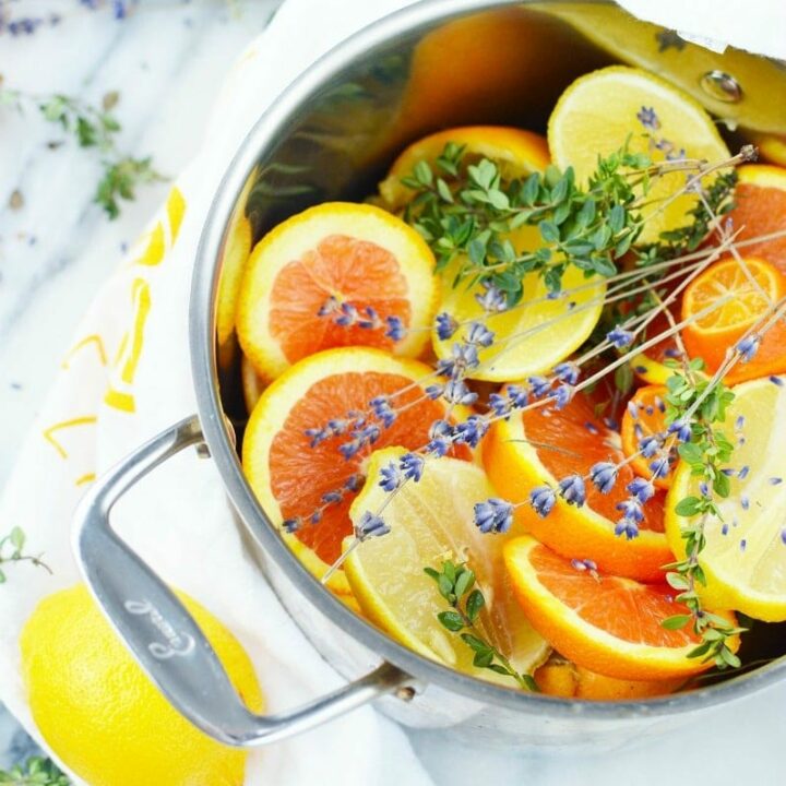A stovetop potpourri recipe filled with oranges, lemons, and thyme.
