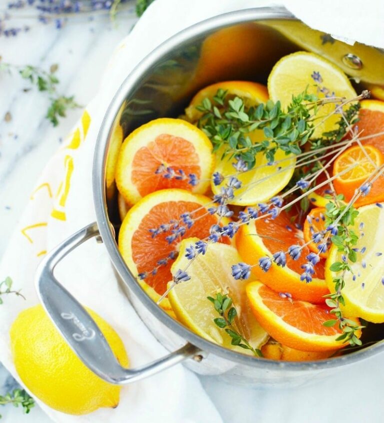 A stovetop potpourri recipe filled with oranges, lemons, and thyme.