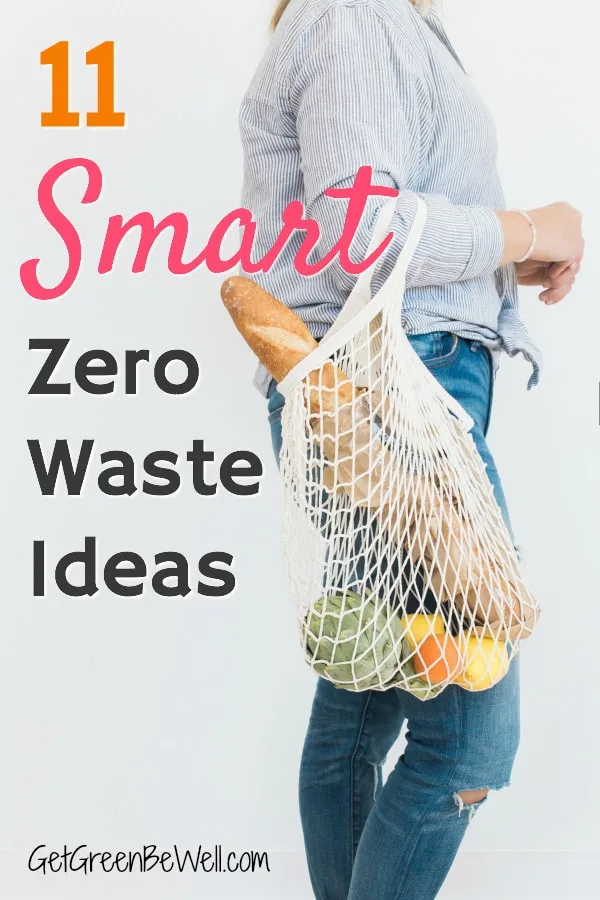 woman holding reusable bag filled with produce zero waste living ideas