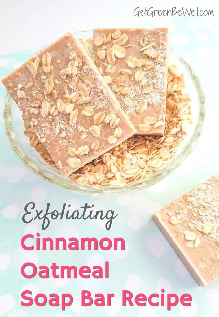 exfoliating Cinnamon Oatmeal soap bars in glass Bowl