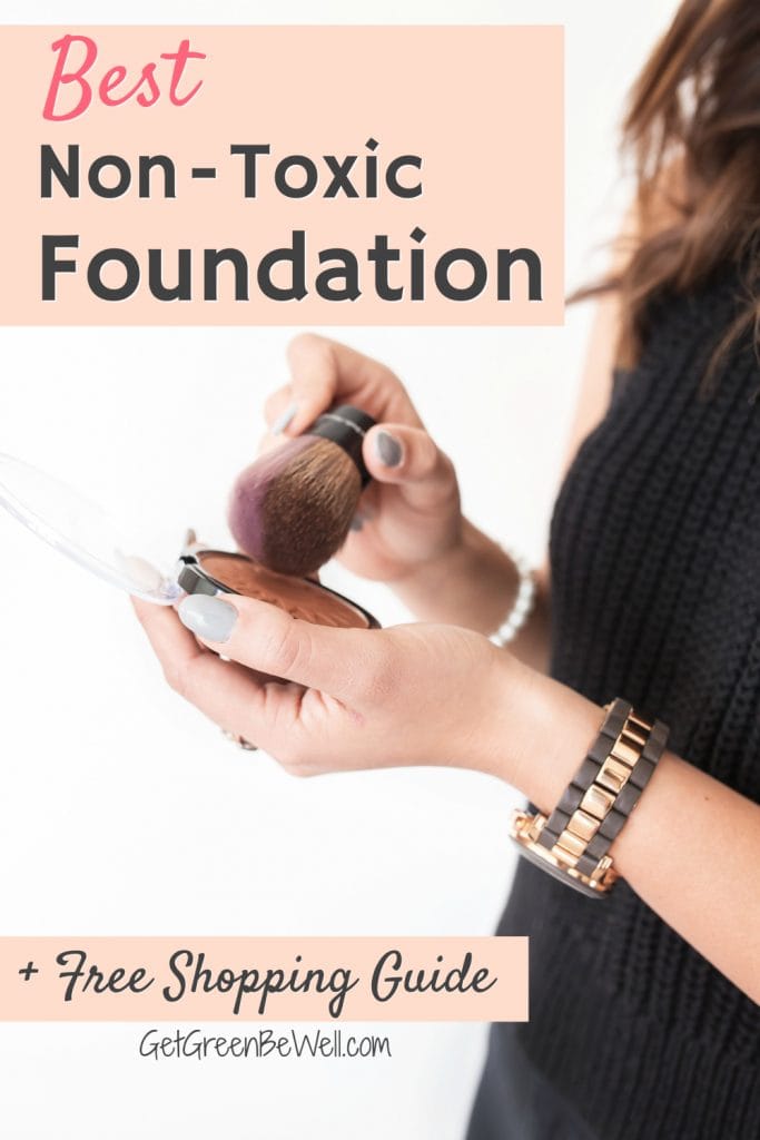 woman holding makeup brush and powder foundation