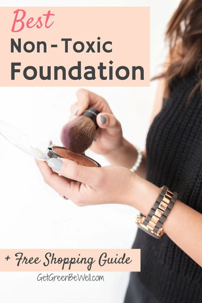 woman holding makeup brush and powder foundation