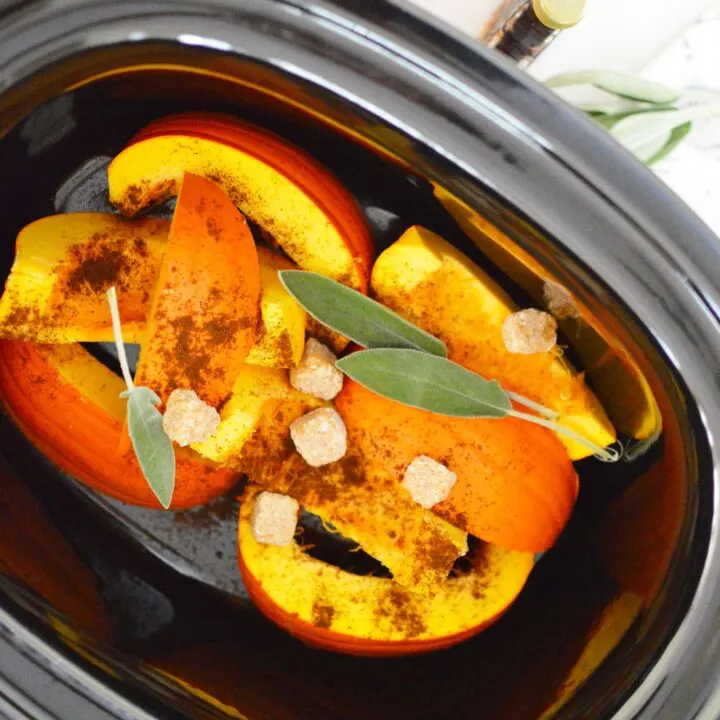 pumpkin pie slices sage and sugar in crock pot for potpourri