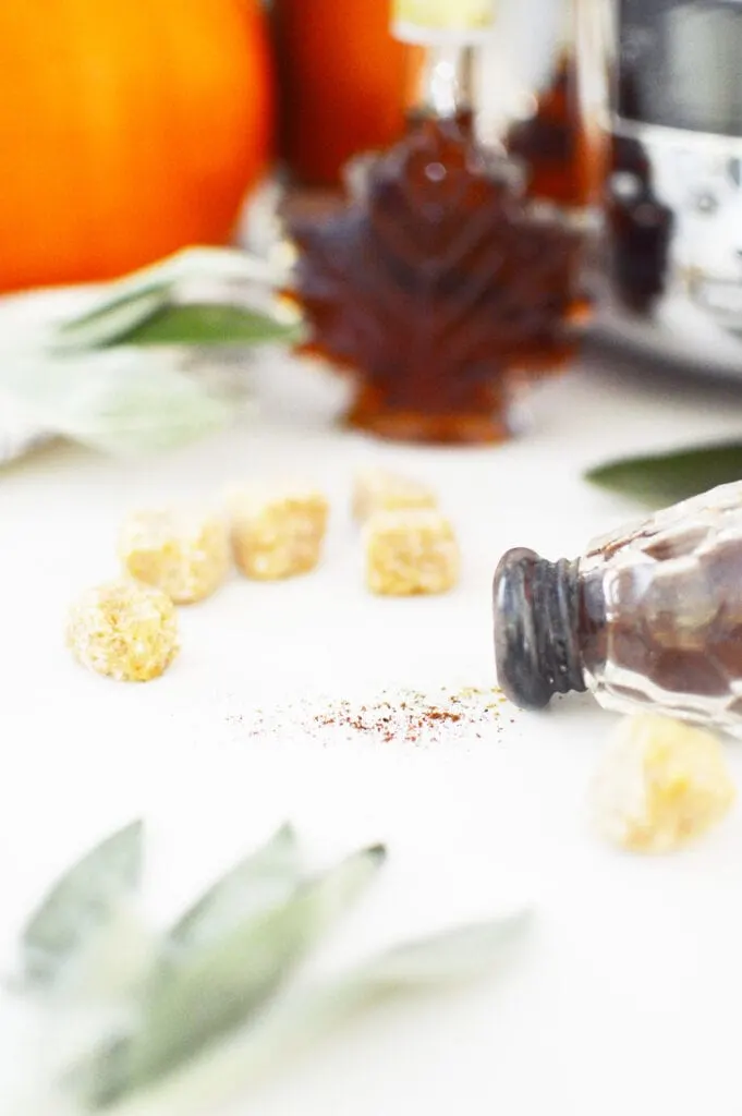sugar cubes and maple syrup leaf bottle