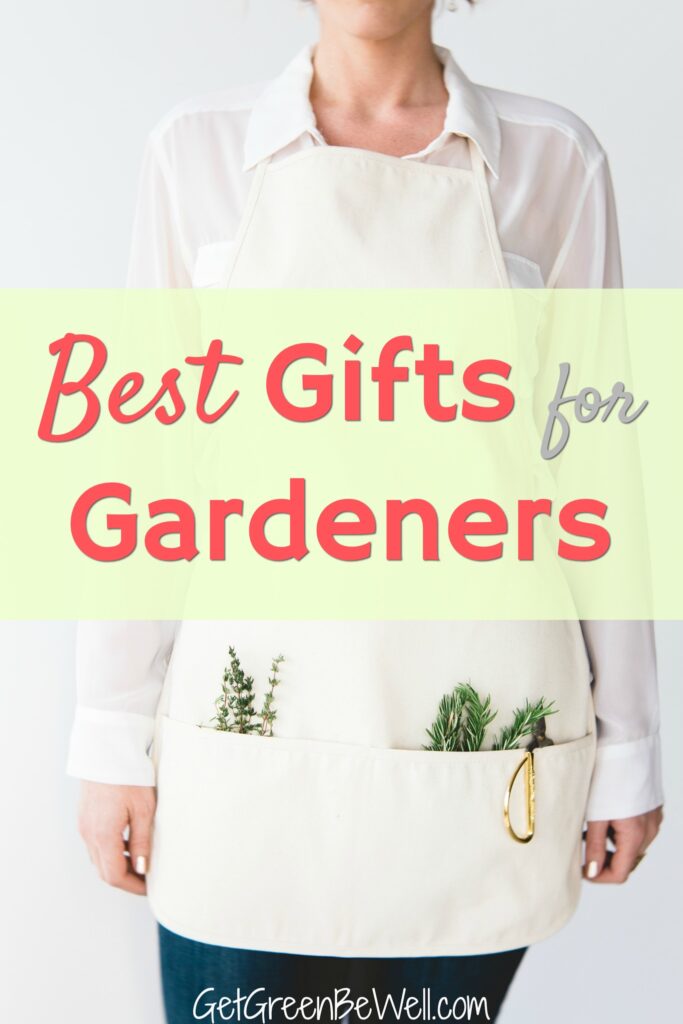 woman wearing apron with plant in pockets gifts for gardeners