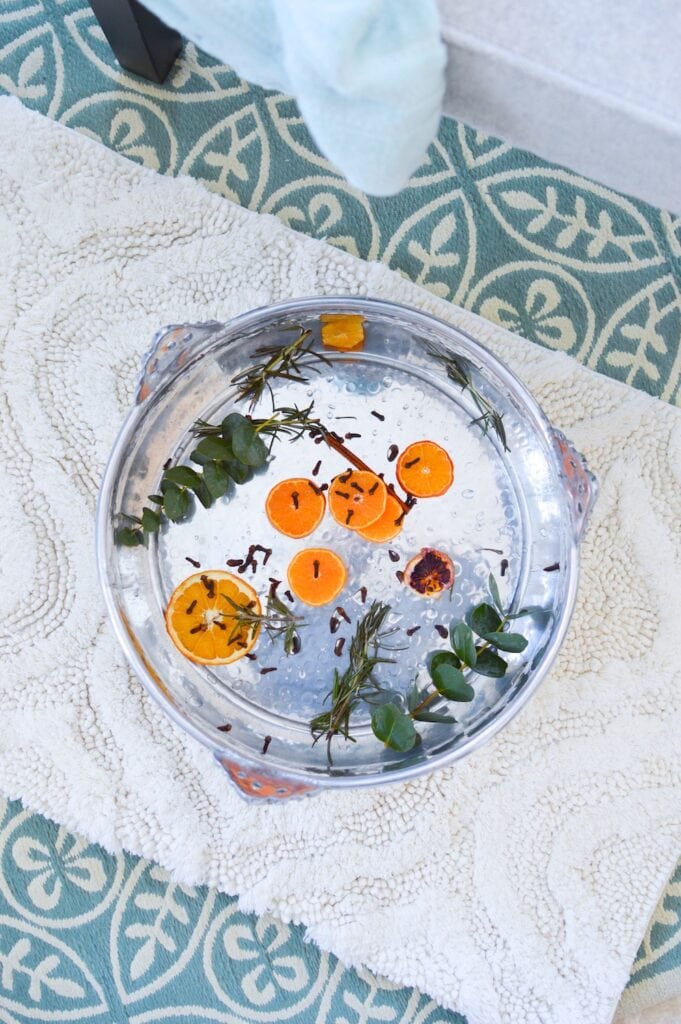 foot basin bowl filled with DoTERRA on guard ingredients for foot soak recipe