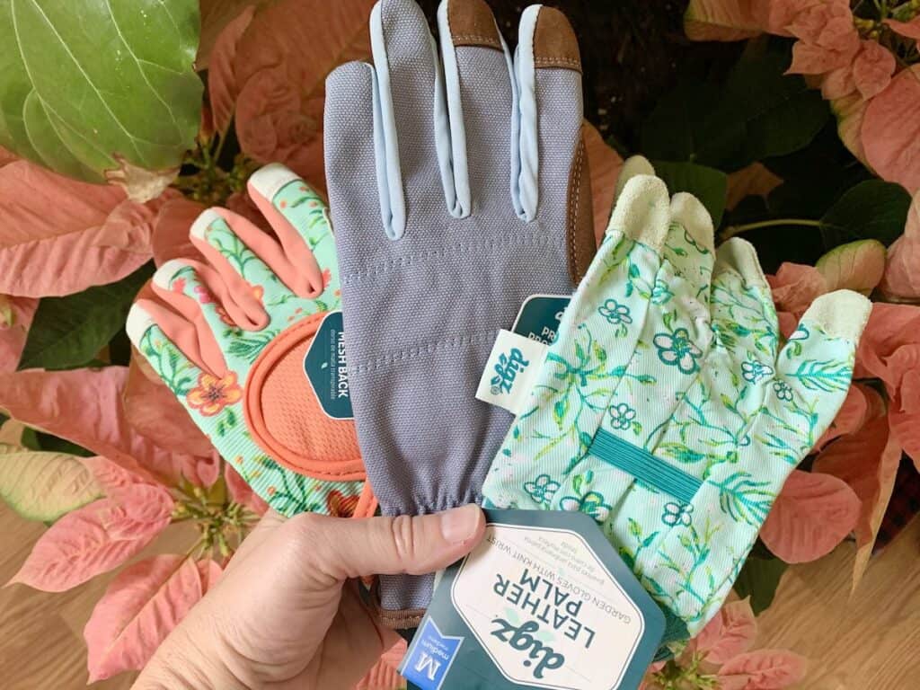 colorful gardening gloves