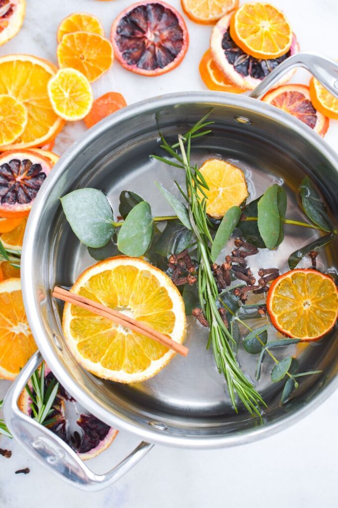 oranges eucalyptus rosemary cloves in pot