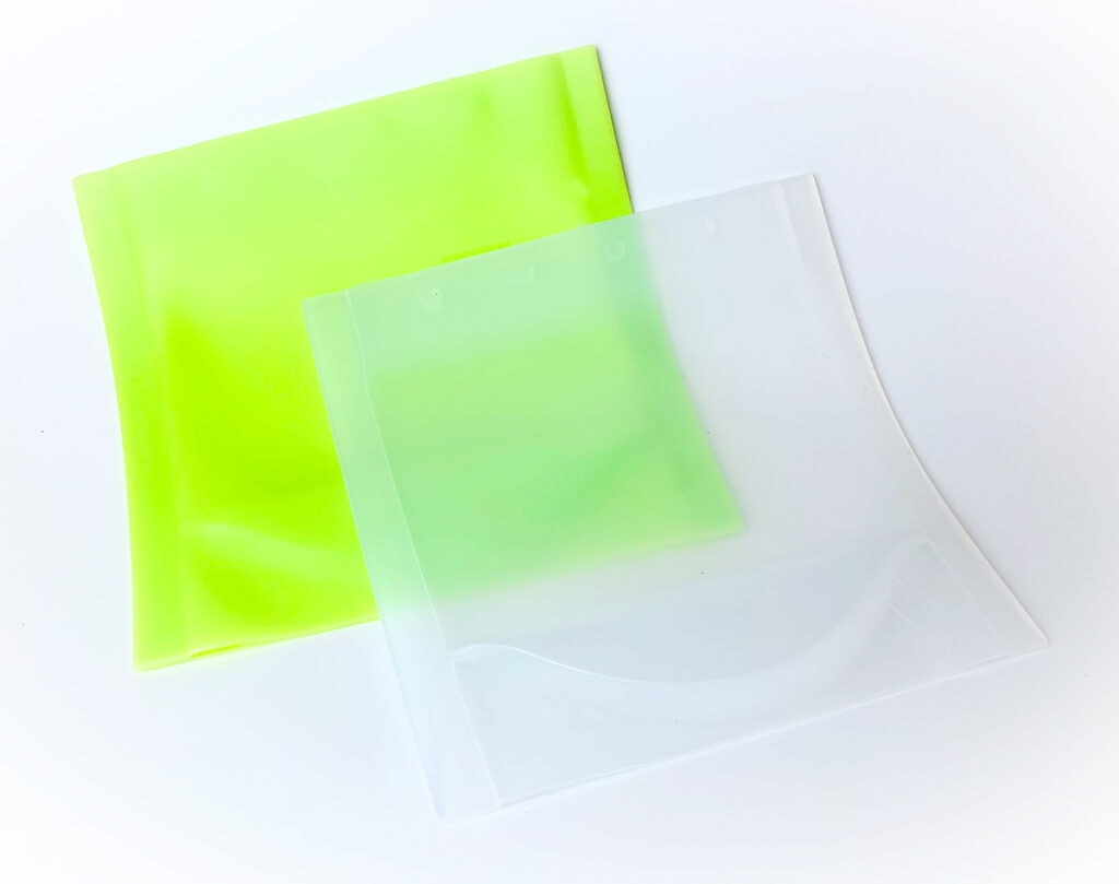 green and clear zero waste silicone reusable bags