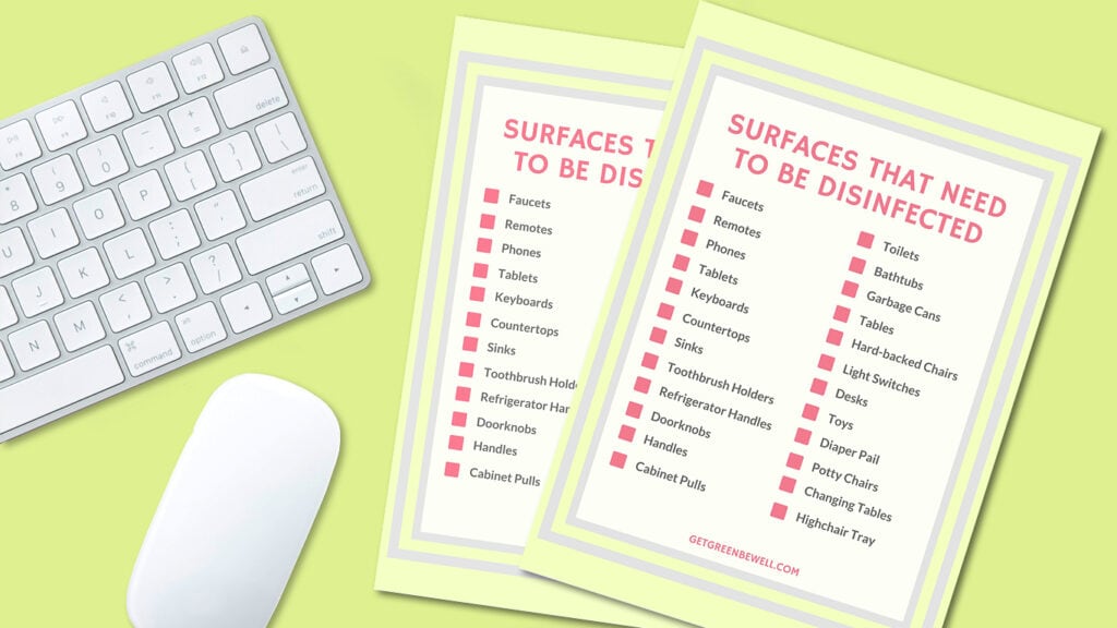 Disinfecting Checklist near computer mouse and keyboard