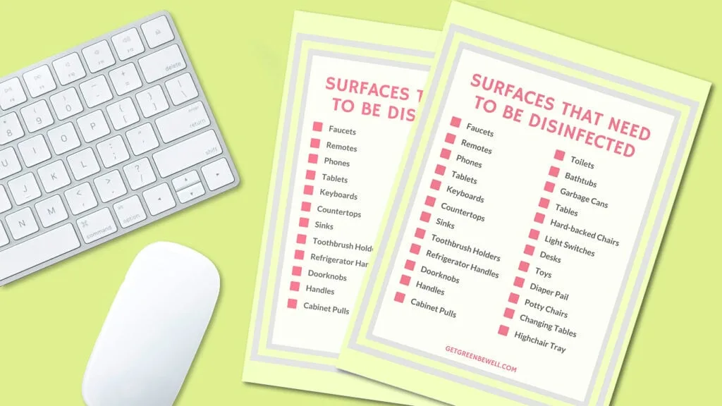 Disinfecting Checklist near computer mouse and keyboard