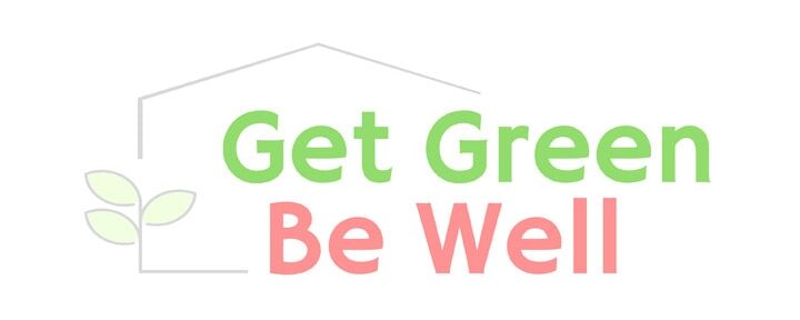 Get Green Be Well logo featuring a house outline and a small leaf icon.