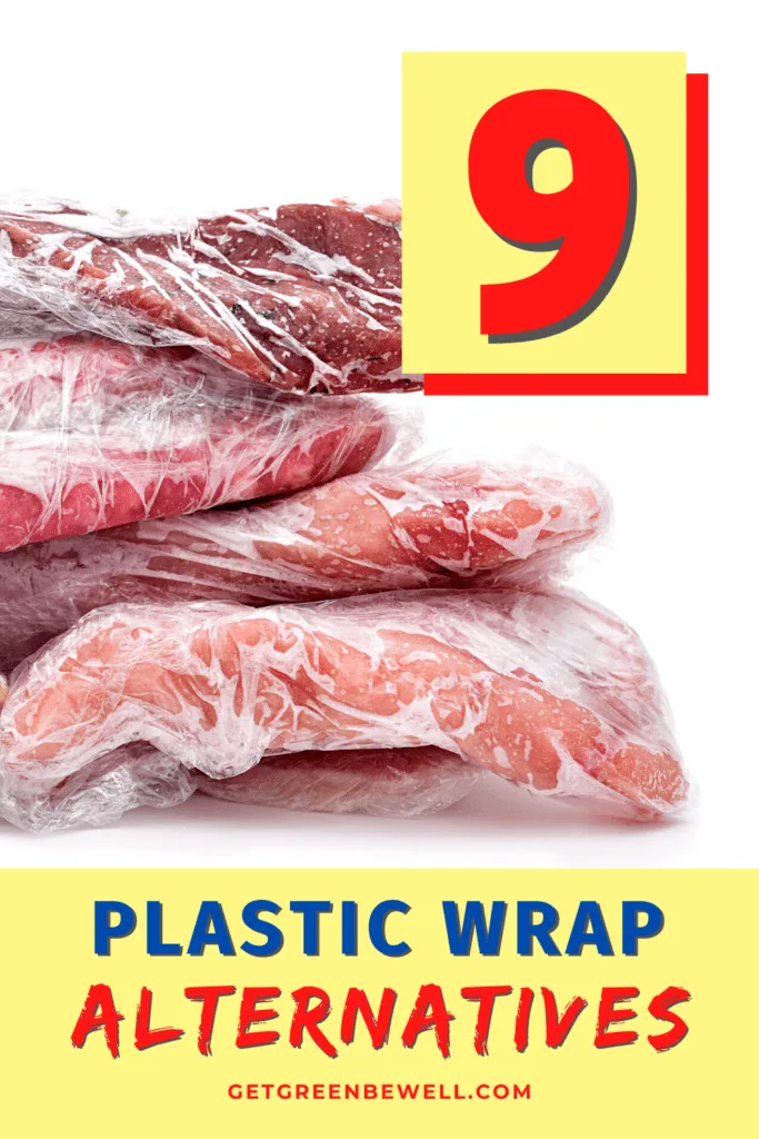 pieces of meat wrapped in Saran Wrap against white background