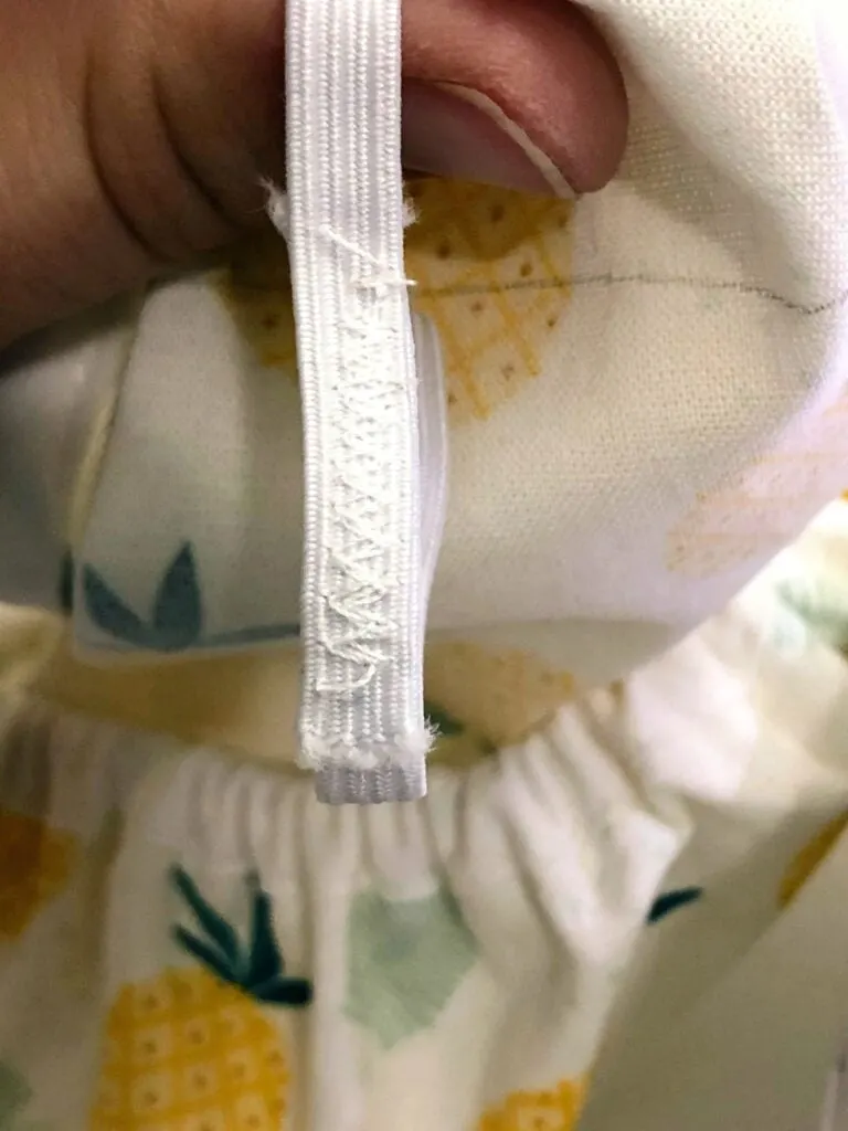 elastic ends sewn together with zig zag stitch