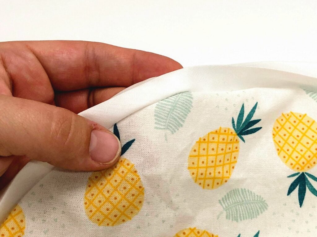 woman's hand holding pineapple fabric