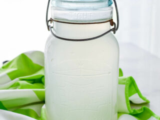 glass jar filled with homemade liquid laundry detergent