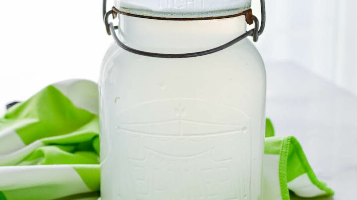 glass jar filled with homemade liquid laundry detergent